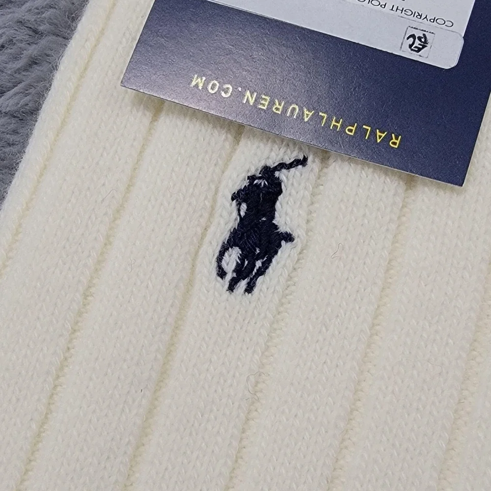 Polo Ralph Lauren Wool Socks Mens 10-13 White Ribbed Pony Dress Mid Calf Japan